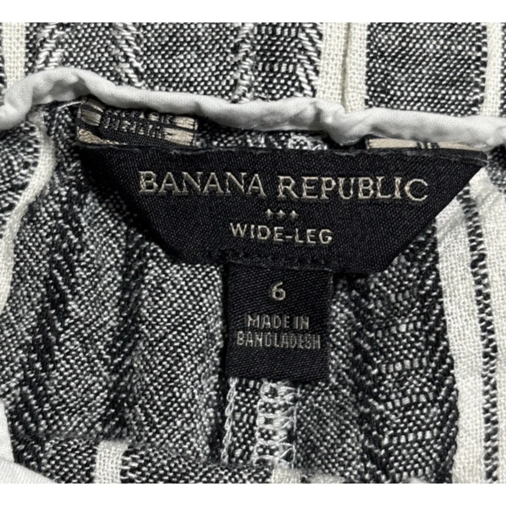 Banana Republic Wide Leg Linen Pants Gray Ivory Stripe Women's Size 6 Paper Bag